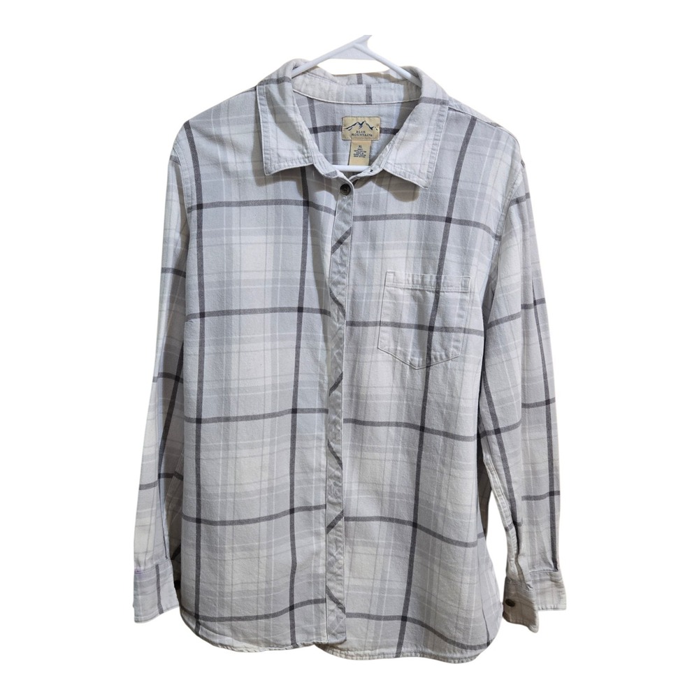 Blue Mountain Flannel. Size XL. White/Grey Plaid. 100%‎ Cotton